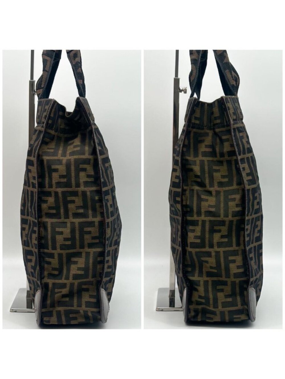 ★SOLD★ Fendi Zucca Tote Canvas Leather Foldable Rare - Picture 5 of 13